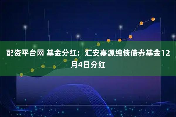 配资平台网 基金分红：汇安嘉源纯债债券基金12月4日分红