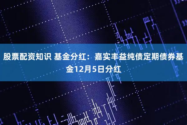 股票配资知识 基金分红：嘉实丰益纯债定期债券基金12月5日分红